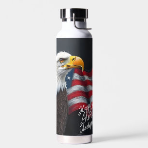 Bald Eagle with American Flag 4th of July Art Water Bottle