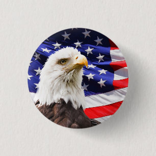 Bald Eagle with American Flag Background 3 Cm Round Badge