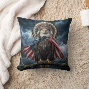 Bald Eagle With American Flag Cape and Headdress Cushion