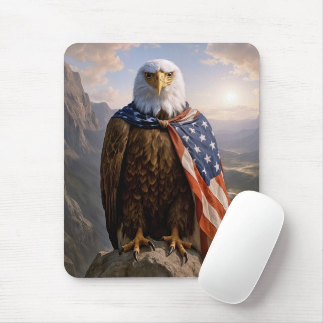 Bald Eagle With American Flag Cape Mouse Pad (With Mouse)