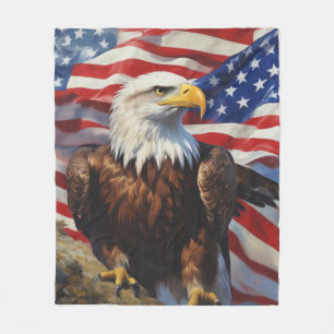 Bald Eagle With American Flag Fleece Blanket