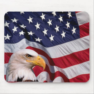 Bald Eagle with American Flag in the background Mouse Pad