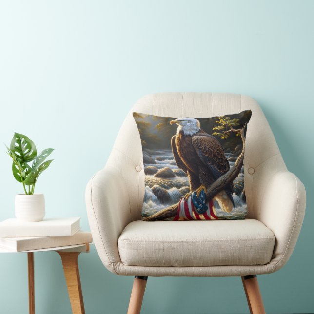Bald Eagle With American Flag On a Branch Cushion (Chair)