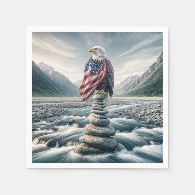 Bald Eagle With American Flag On a Cairn Napkin (Front)