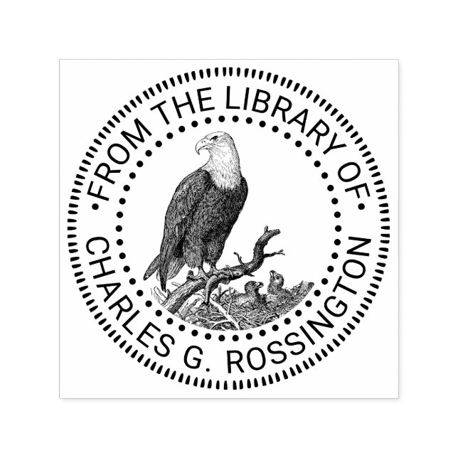 Bald Eagle with Chicks in Nest Library Book Name Self-inking Stamp (Design)