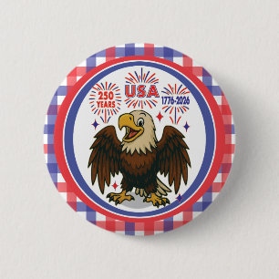 Bald Eagle with Fireworks– USA 250 Years 1776-2026 6 Cm Round Badge