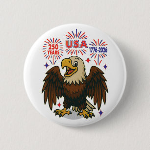 Bald Eagle with Fireworks– USA 250 Years 1776-2026 6 Cm Round Badge