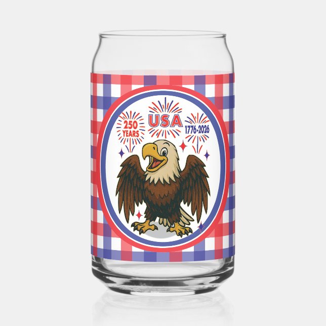 Bald Eagle with Fireworks– USA 250 Years 1776-2026 Can Glass (Front)