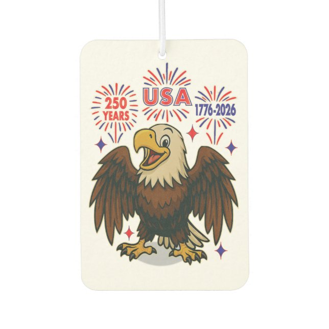 Bald Eagle with Fireworks– USA 250 Years 1776-2026 Car Air Freshener (Front)