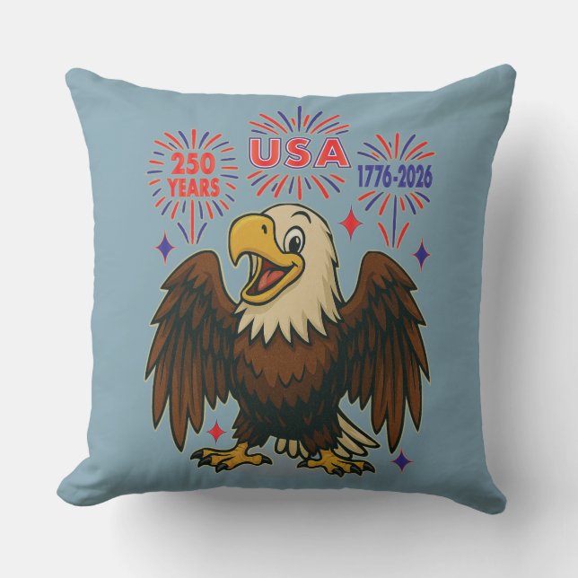 Bald Eagle with Fireworks– USA 250 Years 1776-2026 Cushion (Front)