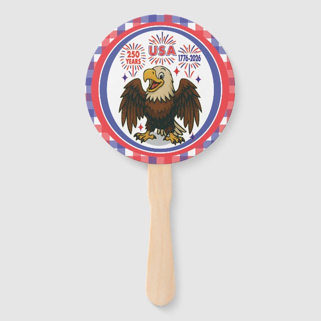 Bald Eagle with Fireworks– USA 250 Years 1776-2026 Hand Fan (Front)