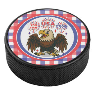 Bald Eagle with Fireworks– USA 250 Years 1776-2026 Hockey Puck