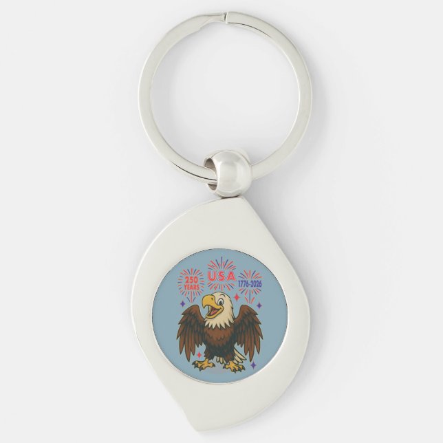 Bald Eagle with Fireworks– USA 250 Years 1776-2026 Key Ring (Front)