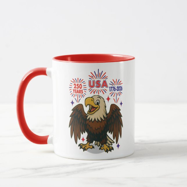 Bald Eagle with Fireworks– USA 250 Years 1776-2026 Mug (Left)
