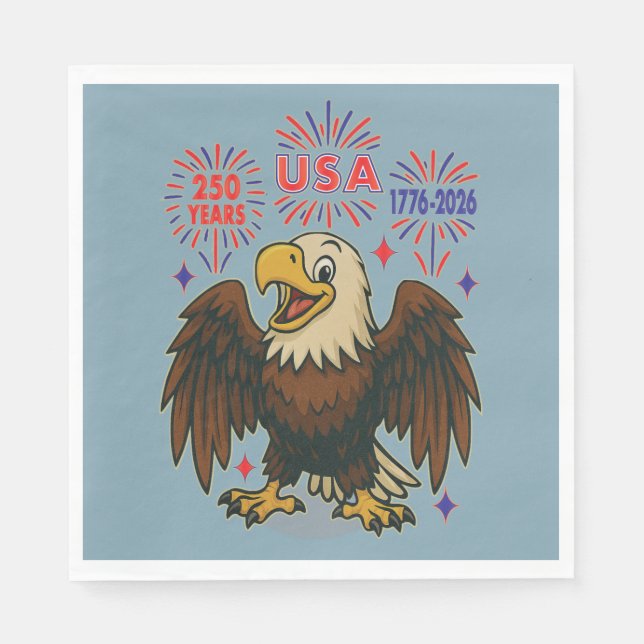 Bald Eagle with Fireworks– USA 250 Years 1776-2026 Napkin (Front)