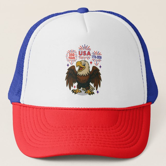 Bald Eagle with Fireworks– USA 250 Years 1776-2026 Trucker Hat (Front)