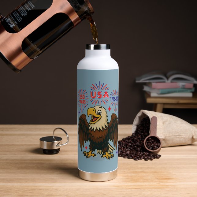 Bald Eagle with Fireworks– USA 250 Years 1776-2026 Water Bottle (Coffee (Rotated))