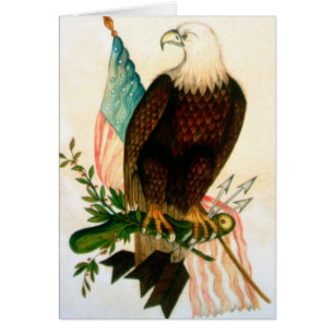 Bald eagle with flag