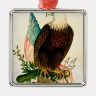 Bald eagle with flag metal tree decoration