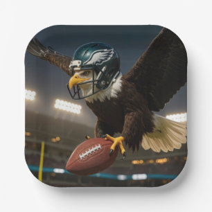 Bald Eagle With Football and Helmet In Stadium Paper Plate