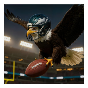 Bald Eagle With Football and Helmet In Stadium Poster
