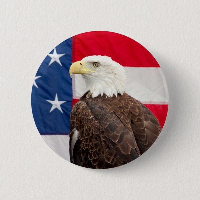 Bald Eagle with the American Flag 6 Cm Round Badge (Front)
