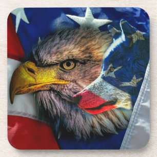 Bald Eagle Wolf American Flag Coaster