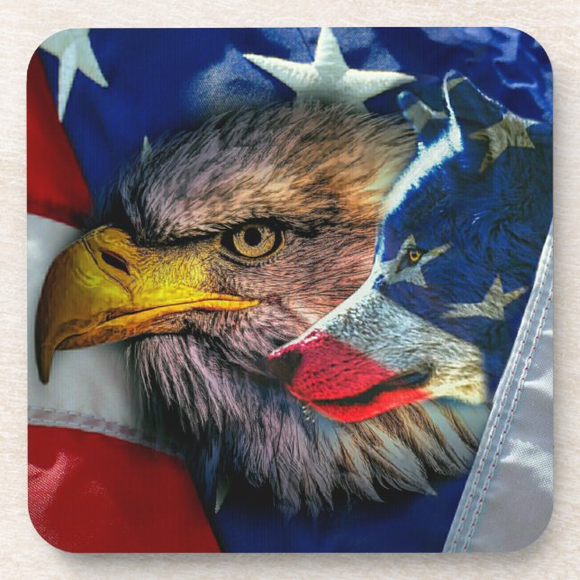 Bald Eagle Wolf American Flag Coaster (Front)