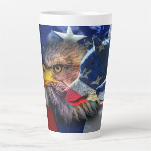 Bald Eagle Wolf American Flag Latte Mug