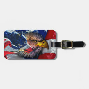 Bald Eagle Wolf American Flag Luggage Tag