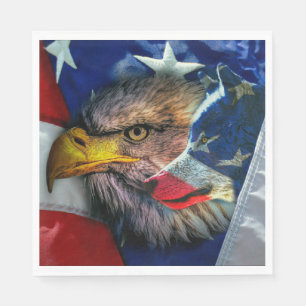 Bald Eagle Wolf American Flag Napkin