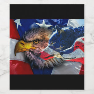 Bald Eagle Wolf American Flag Wine Label