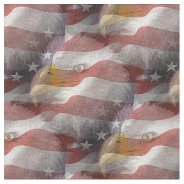 Bald Eagles & American Flags Patriotic Collage Fabric (Close Up)