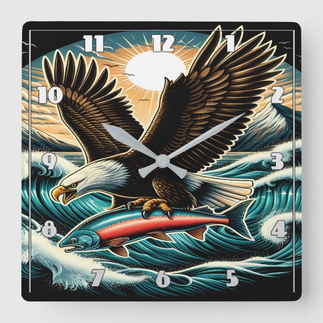 Bald Eagles Majesty in Flight Square Wall Clock (Front)