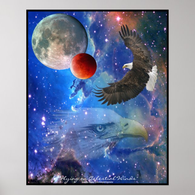 Bald Eagles, Space & Planets Fantasy Art Poster (Front)