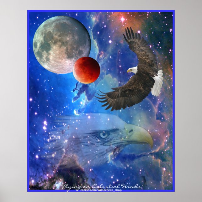Bald Eagles, Space, Planets, Galaxies Art Poster (Front)