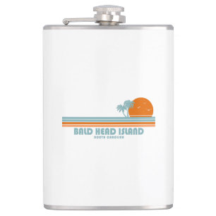 Bald Head Island North Carolina Sun Palm Trees Hip Flask