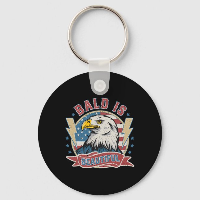 Bald Is Beautiful 4th Of July Independence Day Bal Key Ring (Front)