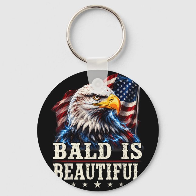Bald is beautiful 4th of july independence day key ring (Front)