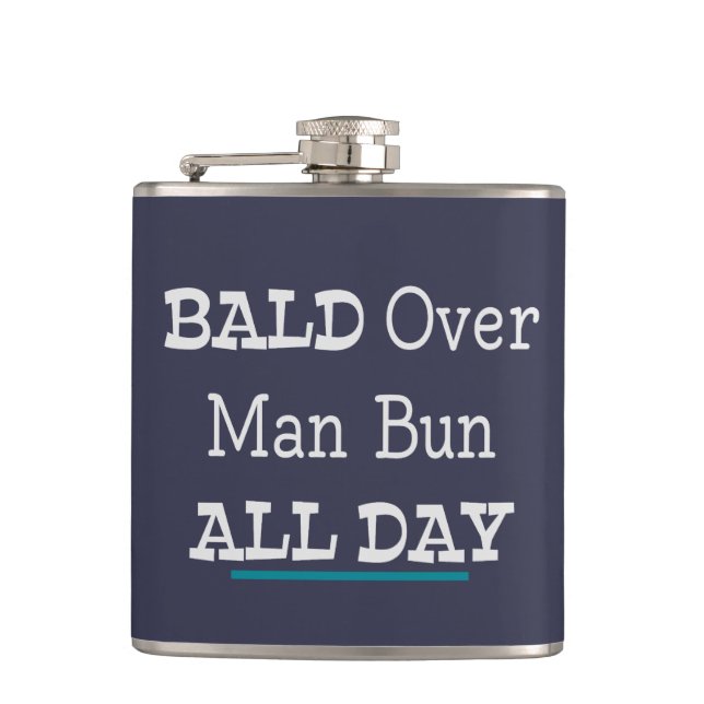 Bald Over Man Bun All Day Hip Flask (Front)