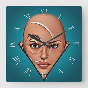 Bald woman. Modern art Square Wall Clock
