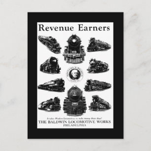 Baldwin Locomotives,Revenue Earners Postcard