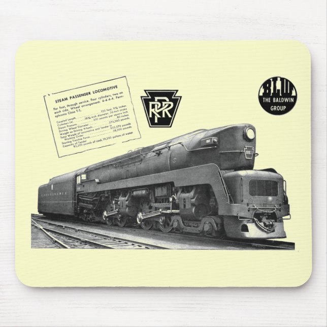 Baldwin-Pennsylvania Railroad T-1 Steam Locomotive Mouse Pad (Front)