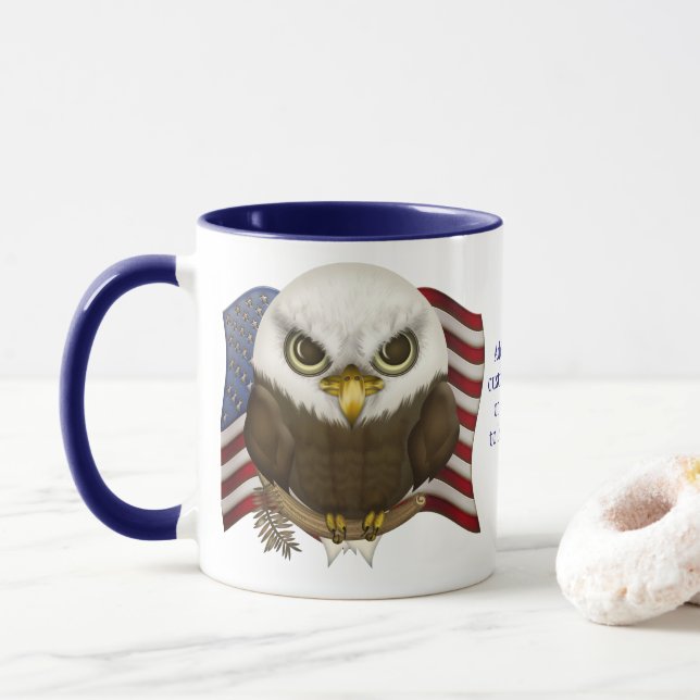 Baldwin The Cute Bald Eagle Personalised Mug (With Donut)