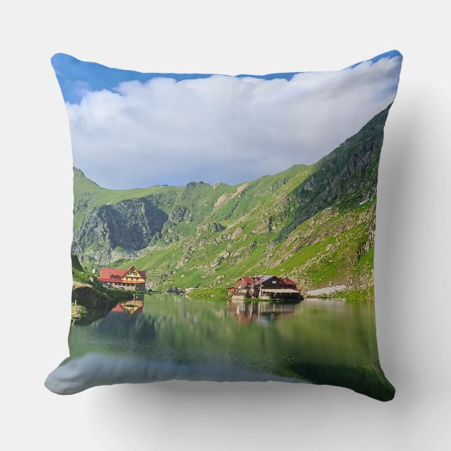 Balea Lake Reflection – Carpathian Alpine Print Cushion (Front)