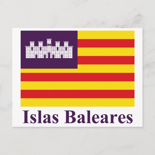 Balearic Islands flag with name Postcard (Front)