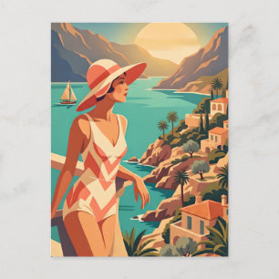 Balearic Islands Vintage Woman Scenic Postcard