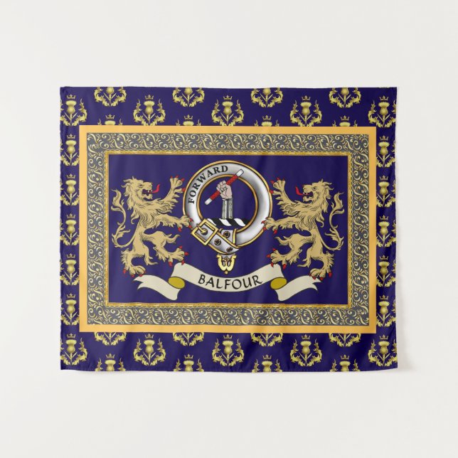 Balfour Clan Badge Personalised Blue Tapestry (Front (Horizontal))