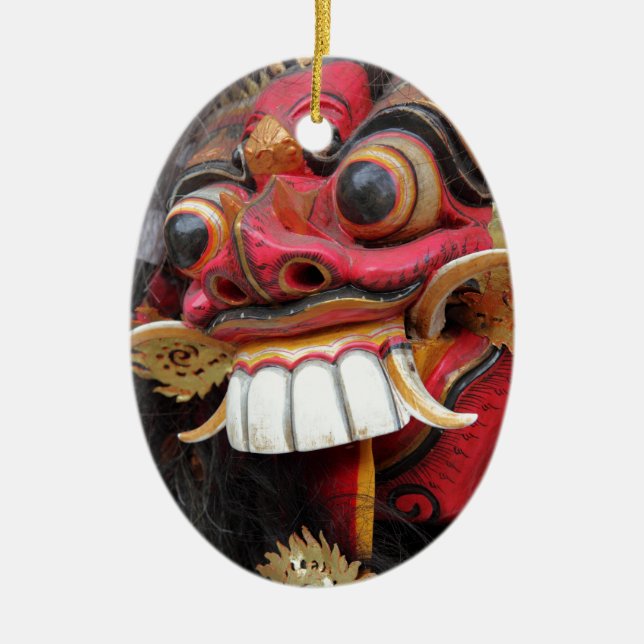Bali Barong mask Ceramic Tree Decoration (Front)
