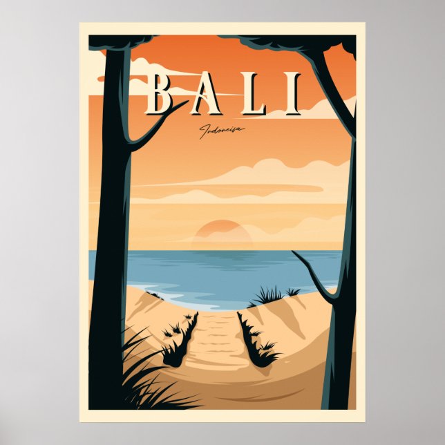 Bali Beach Sunset Vintage Poster (Front)